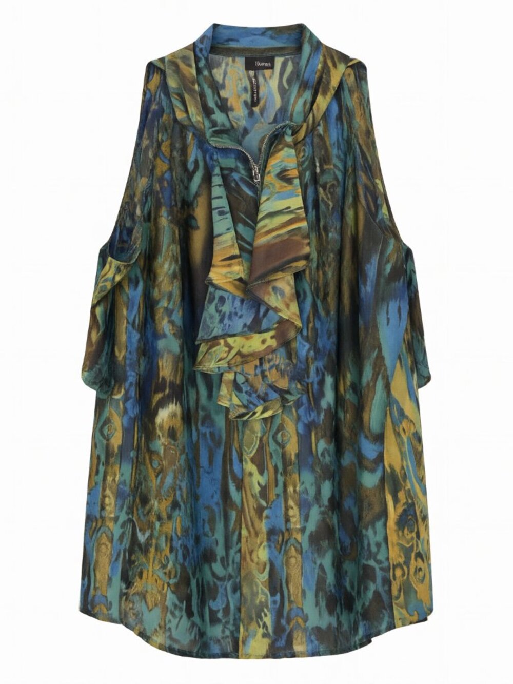 Milano Blue Yellow Sleeveless Ruffle Top M Blue/Yellow